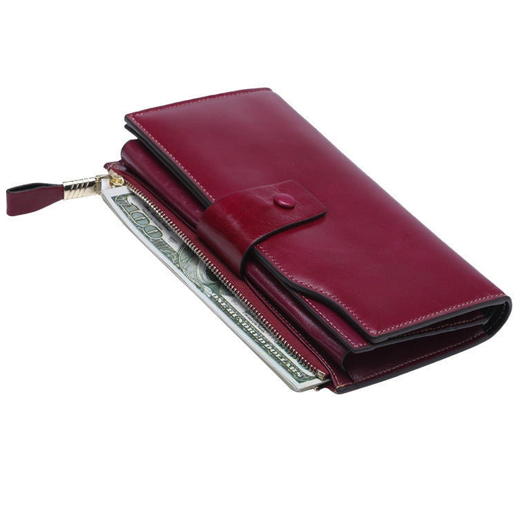 8236 Antimagnetic RFID Multi-function Oil Wax Leather Lady Wallet Large-capacity Purse (Purple) - Antimagnetic RFID Package by buy2fix | Online Shopping UK | buy2fix