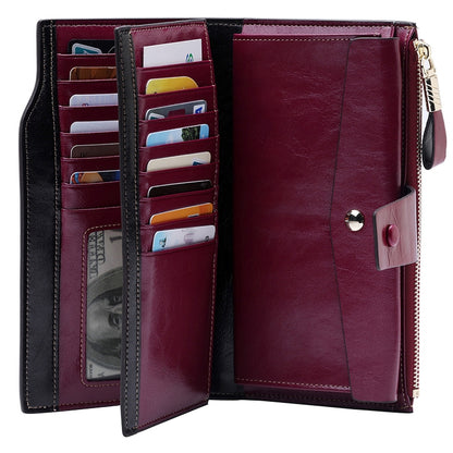 8236 Antimagnetic RFID Multi-function Oil Wax Leather Lady Wallet Large-capacity Purse (Purple) - Antimagnetic RFID Package by buy2fix | Online Shopping UK | buy2fix