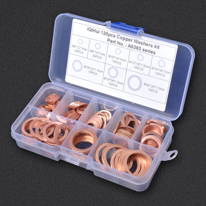 120 PCS O Shape Solid Copper Crush Washers Assorted Oil Seal Flat Ring Kit for Car / Boat  / Generators - In Car by buy2fix | Online Shopping UK | buy2fix