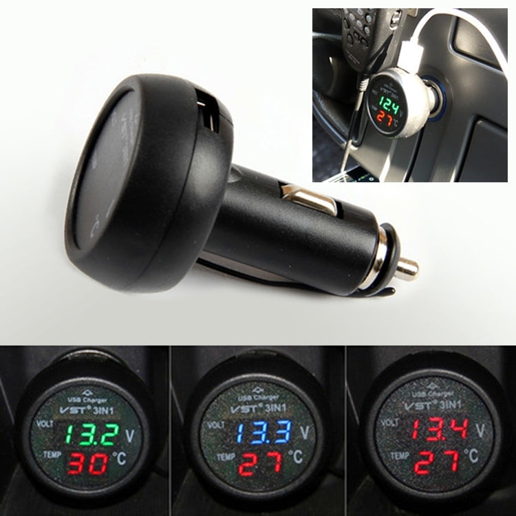 3 in 1 Universal Car Digital Voltage Meter Temperature Meter USB Charger, DC12-24V(Random Color Delivery) - In Car by buy2fix | Online Shopping UK | buy2fix