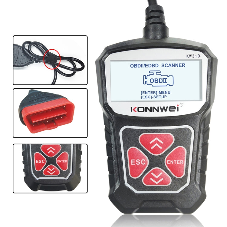 KONNWEI KW310 OBD Car Fault Detector Code Reader ELM327 OBD2 Scanner Diagnostic Tool(Black) - Code Readers & Scan Tools by KONNWEI | Online Shopping UK | buy2fix