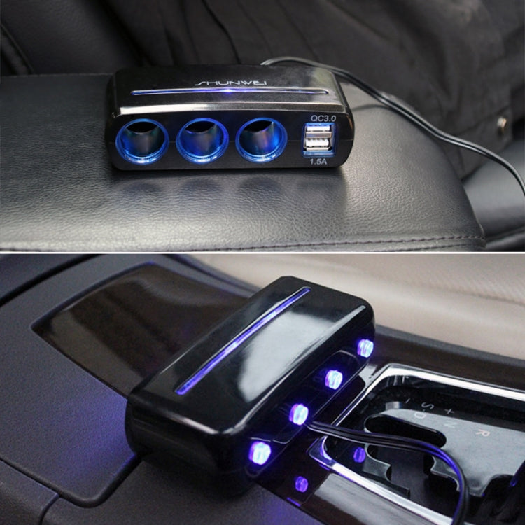 SHUNWEI SD-1939D 120W QC3.0 Car 3 in 1 Dual USB Charger Cigarette Lighter -  by SHUNWEI | Online Shopping UK | buy2fix