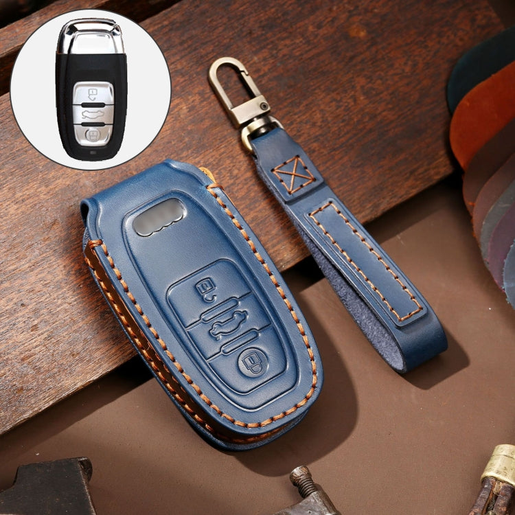 Hallmo Car Cowhide Leather Key Protective Cover Key Case for Audi A6L / A8L / A4 / A7 / A5 B Style(Blue) -  by Hallmo | Online Shopping UK | buy2fix