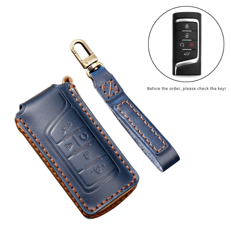Hallmo Car Cowhide Leather Key Protective Cover Key Case for Trumpchi GS4 2021 B Style(Blue) -  by Hallmo | Online Shopping UK | buy2fix
