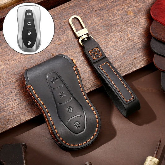 Hallmo Car Cowhide Leather Key Protective Cover Key Case for Geely Emgrand A Style(Black) -  by Hallmo | Online Shopping UK | buy2fix