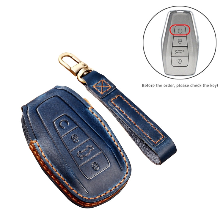 Hallmo Car Cowhide Leather Key Protective Cover Key Case for Geely Emgrand B Style(Blue) -  by Hallmo | Online Shopping UK | buy2fix