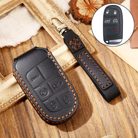 Hallmo Car Cowhide Leather Key Protective Cover Key Case for Jeep Compass(Black) -  by Hallmo | Online Shopping UK | buy2fix
