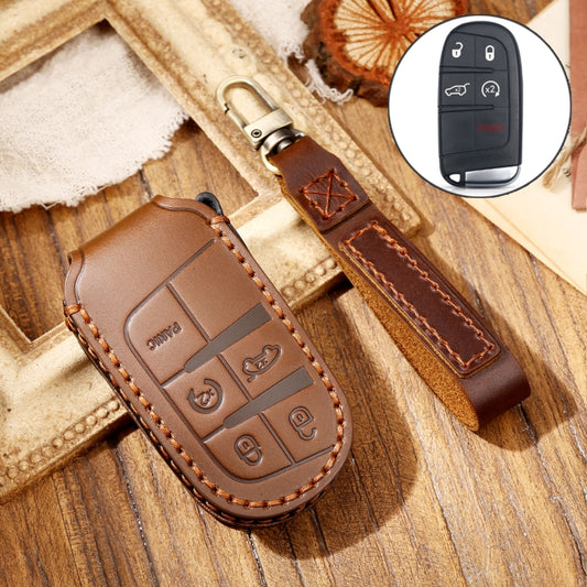 Hallmo Car Cowhide Leather Key Protective Cover Key Case for Jeep Compass(Brown) -  by Hallmo | Online Shopping UK | buy2fix