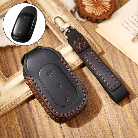 Hallmo Car Cowhide Leather Key Protective Cover Key Case for LEADING IDEAL One(Black) - Car Key Cases by Hallmo | Online Shopping UK | buy2fix