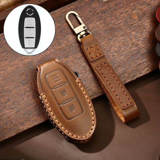 Hallmo Car Cowhide Leather Key Protective Cover Key Case for Nissan Sylphy 2-button(Brown) -  by Hallmo | Online Shopping UK | buy2fix