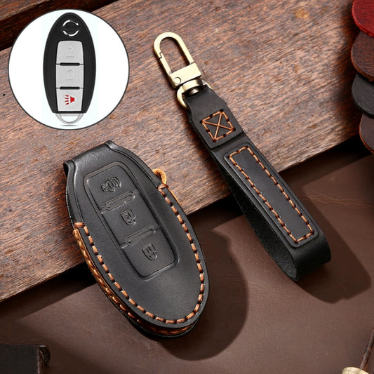 Hallmo Car Cowhide Leather Key Protective Cover Key Case for Nissan Sylphy 3-button Horn(Black) -  by Hallmo | Online Shopping UK | buy2fix