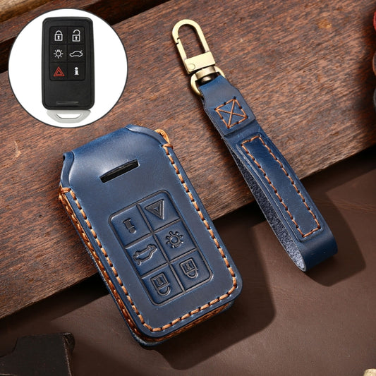 Hallmo Car Cowhide Leather Key Protective Cover Key Case for Volvo 6-button(Blue) -  by Hallmo | Online Shopping UK | buy2fix