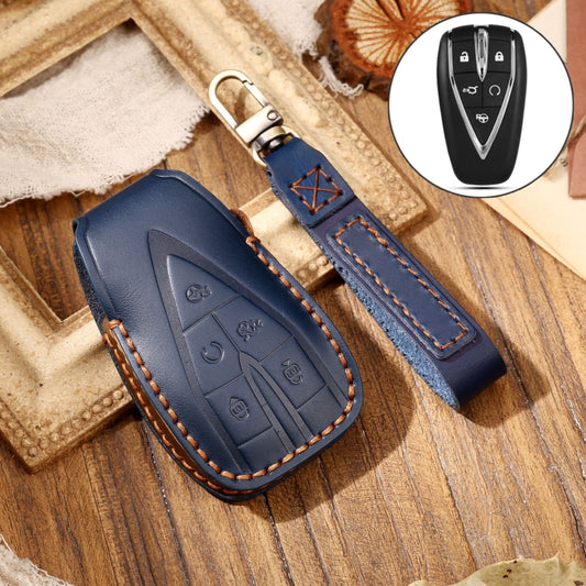 Hallmo Car Cowhide Leather Key Protective Cover Key Case for Changan CS75 Plus(Blue) -  by Hallmo | Online Shopping UK | buy2fix