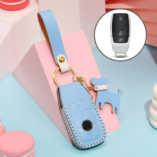 Hallmo Car Female Style Cowhide Leather Key Protective Cover for Mercedes-Benz, B Type (Sky Blue) - In Car by buy2fix | Online Shopping UK | buy2fix