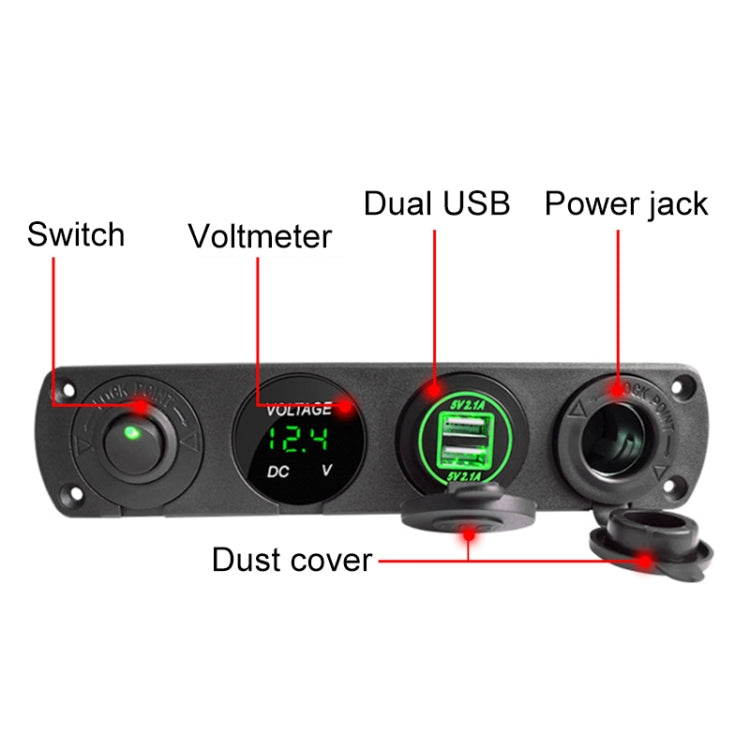 3 PCS 4-hole Panel Combination Switch Dual USB 4.2A Power Plug with Voltmeter (Blue Light) - In Car by buy2fix | Online Shopping UK | buy2fix