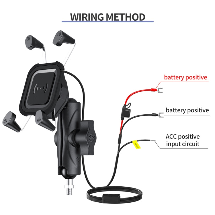 ZH-1558C2 Motorcycle M8 Ball Joint X-shape Aluminum Alloy Qi Wireless Charging Phone Holder - In Car by buy2fix | Online Shopping UK | buy2fix