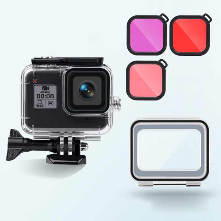 45m Waterproof Case + Touch Back Cover + Purple Red Pink Lens Filter for GoPro HERO8 Black - DJI & GoPro Accessories by buy2fix | Online Shopping UK | buy2fix