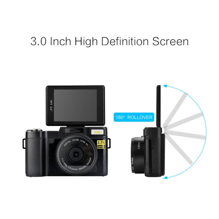 R2 2.7K Vlog Camera 4X Zoom Digital Camera with 3.0 inch Flip Screen (Black) - Consumer Electronics by buy2fix | Online Shopping UK | buy2fix