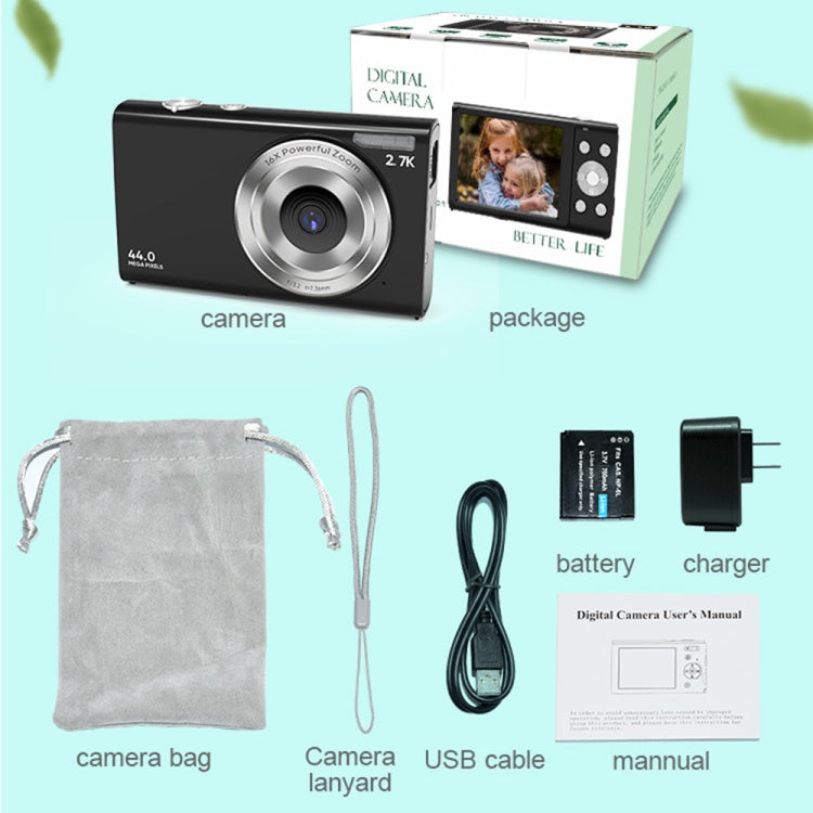 DC402 2.4 inch 44MP 16X Zoom 2.7K Full HD Digital Camera Children Card Camera, UK Plug (Black) - Consumer Electronics by buy2fix | Online Shopping UK | buy2fix