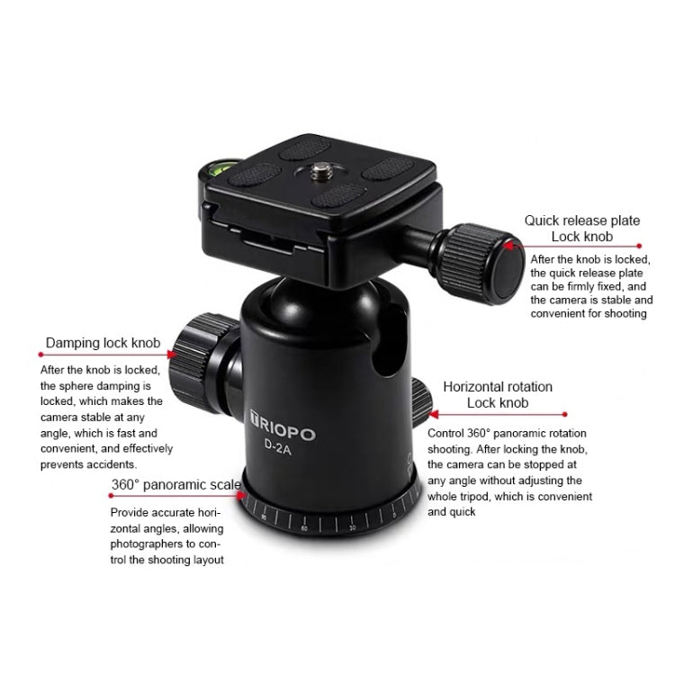 TRIOPO D-2A 360 Degree Rotation Aluminum Alloy Tripod 36mm Ball Head with Quick Release Plate - Tripod Heads by TRIOPO | Online Shopping UK | buy2fix