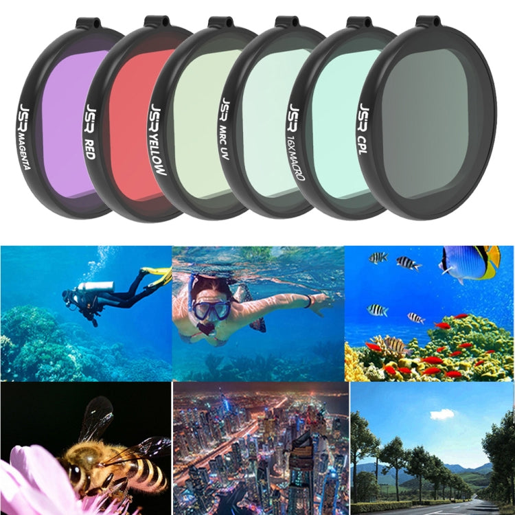 JSR Round Housing Diving 6 in 1 UV + CPL + 16X Macro + Red + Yellow + Purple Lens Filter for GoPro HERO8 Black - Lens Filter by JSR | Online Shopping UK | buy2fix