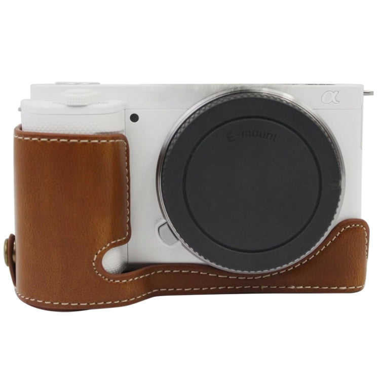 1/4 inch Thread PU Leather Camera Half Case Base for Sony ZV-E10 / ZV-E10L (Brown) - Camera Accessories by buy2fix | Online Shopping UK | buy2fix
