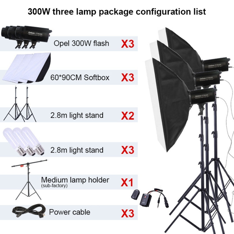 TRIOPO Oubao TTR300W 60x90cm Studio Softbox + 2.8m Tripod Mount + 3x E27 150W Light Bulb Photography Lighting Set - Shoe Mount Flashes by TRIOPO | Online Shopping UK | buy2fix