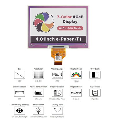 Waveshare 4.01 inch  ACeP 640x400 Pixel 7-Color E-Paper E-Ink Raw Display, without PCB - Modules Expansions Accessories by WAVESHARE | Online Shopping UK | buy2fix