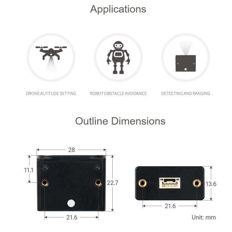 Waveshare TOF Laser Range Sensor (B), UART / I2C Bus (Black) - Modules Expansions Accessories by WAVESHARE | Online Shopping UK | buy2fix