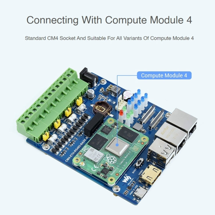 Waveshare Dual ETH Quad RS485 Base Board B for Raspberry Pi CM4, Gigabit Ethernet - LCD & LED Display Module by WAVESHARE | Online Shopping UK | buy2fix