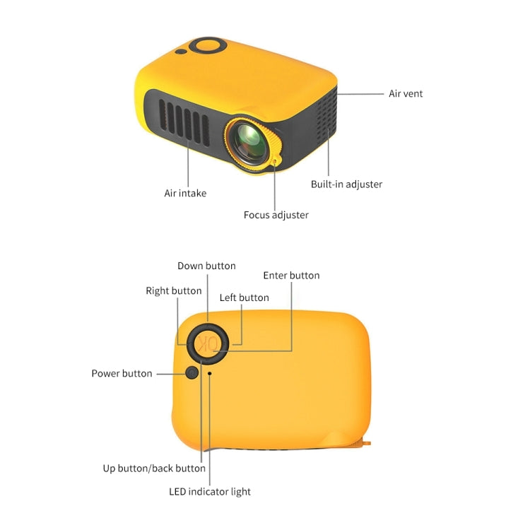 A2000 Portable Projector 800 Lumen LCD Home Theater Video Projector, Support 1080P, EU Plug (Yellow) - Consumer Electronics by buy2fix | Online Shopping UK | buy2fix