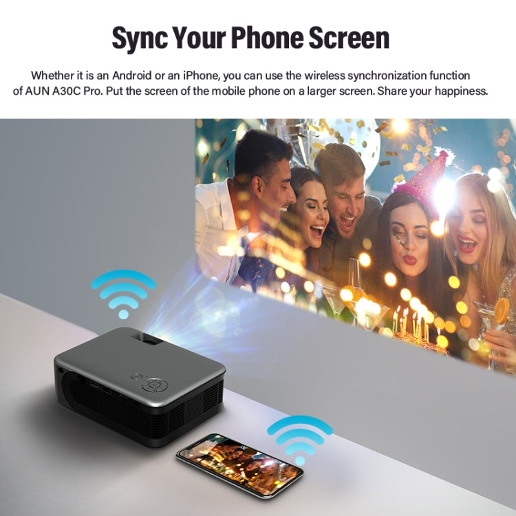 AUN A30C 480P 3000 Lumens Sync Screen Version Portable Home Theater LED HD Digital Projector (UK Plug) - LED Projector by AUN | Online Shopping UK | buy2fix