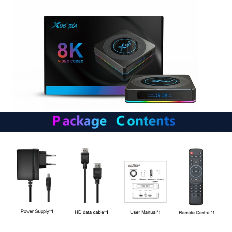 X96 X4 8K Smart TV BOX Android 11.0 Media Player with Remote Control, Amlogic S905X4 Quad Core ARM Cortex A55, RAM: 4GB, ROM: 64GB, Support 100M, Dual Band WiFi, Bluetooth, UK Plug - Consumer Electronics by Beelink | Online Shopping UK | buy2fix