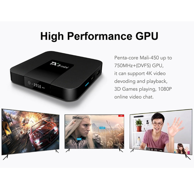 TX3 Mini 4K*2K Display HD Smart TV BOX Player with Remote Controller, Android 7.1 OS Amlogic S905W up to 2.0 GHz, Quad core ARM Cortex-A53, RAM: 2GB DDR3, ROM: 16GB, Supports WiFi & TF & AV In & DC In, AU Plug(Black) - Consumer Electronics by buy2fix | Online Shopping UK | buy2fix