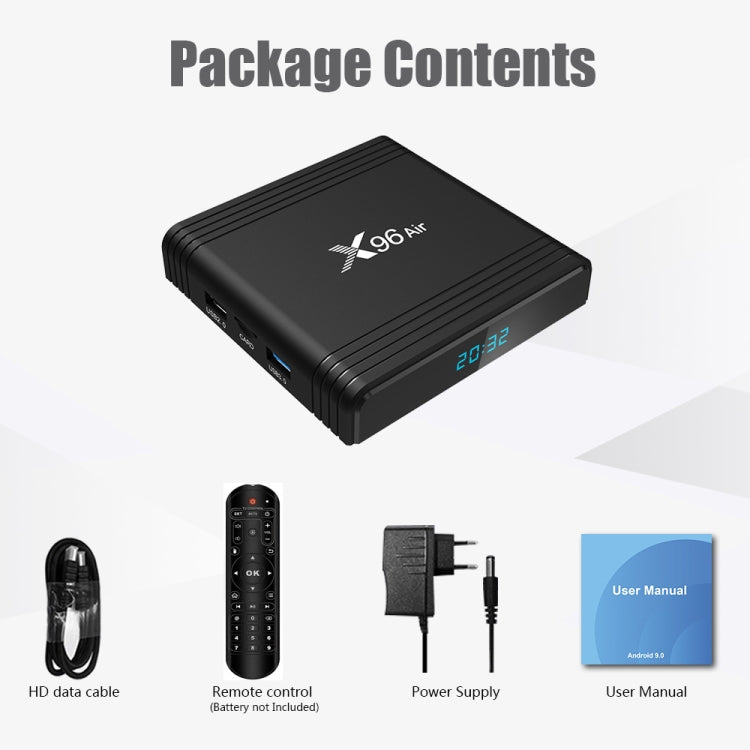 X96 Air 8K Smart TV BOX Android 9.0 Media Player with Remote Control, Quad-core Amlogic S905X3, RAM: 4GB, ROM: 64GB, Dual Band WiFi, Bluetooth, AU Plug - Consumer Electronics by buy2fix | Online Shopping UK | buy2fix