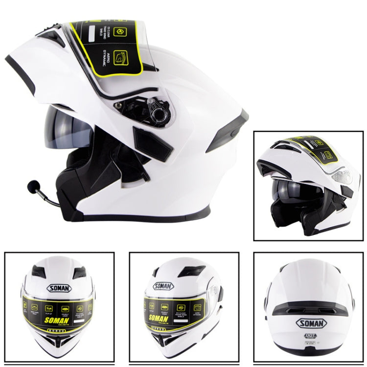 Soman 955 Skyeye Motorcycle Full / Open Face Bluetooth Helmet Headset Full Face, Supports Answer / Hang Up Calls(Pearl White) -  by SOMAN | Online Shopping UK | buy2fix
