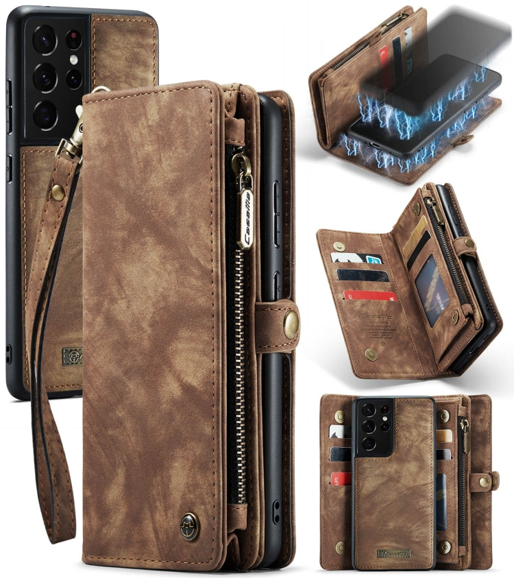 For Samsung Galaxy S21 Ultra 5G CaseMe Detachable Multifunctional Horizontal Flip Leather Case, with Card Slot & Holder & Zipper Wallet & Photo Frame(Brown) - Galaxy S21 Ultra 5G Cases by CaseMe | Online Shopping UK | buy2fix