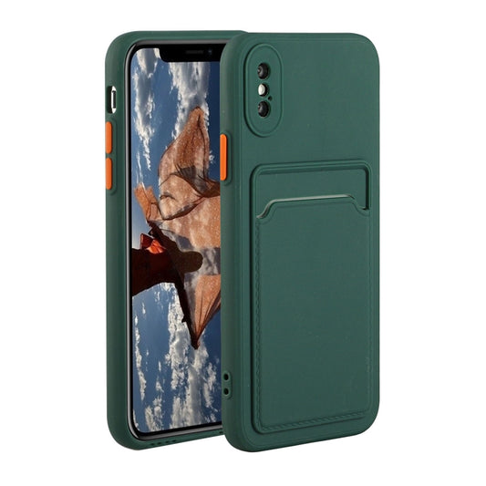 For iPhone X / XS Card Slot Design Shockproof TPU Protective Case(Dark Green) - More iPhone Cases by buy2fix | Online Shopping UK | buy2fix