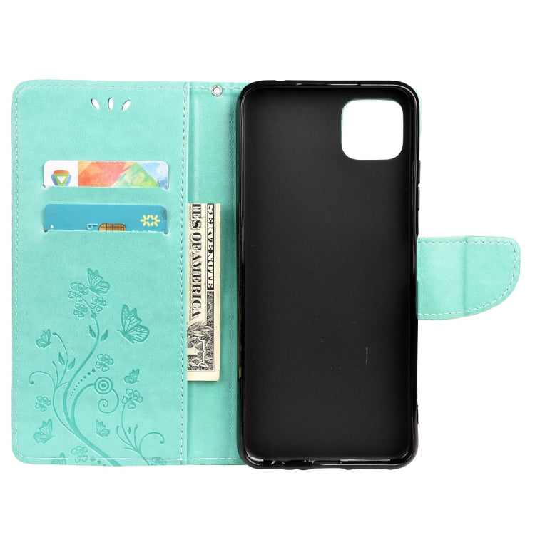For Samsung Galaxy A22 5G Butterfly Flower Pattern Horizontal Flip Leather Case with Holder & Card Slots & Wallet(Green) - Samsung Accessories by buy2fix | Online Shopping UK | buy2fix