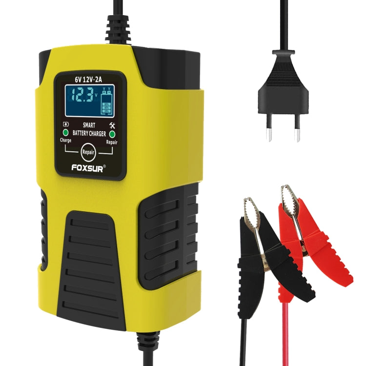 FOXSUR 2A / 6V / 12V Car / Motorcycle 3-stage Full Smart Battery Charger, Plug Type:US Plug(Yellow) - In Car by FOXSUR | Online Shopping UK | buy2fix