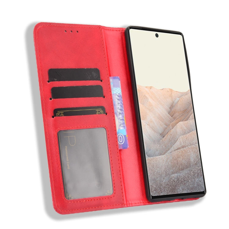 For Google Pixel 6 Pro Magnetic Buckle Retro Crazy Horse Texture Horizontal Flip Leather Case with Holder & Card Slots & Photo Frame(Red) - Google Cases by buy2fix | Online Shopping UK | buy2fix