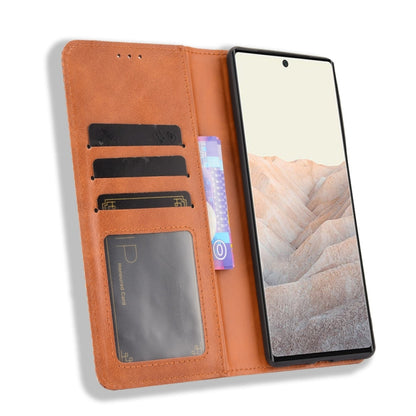 For Google Pixel 6 Magnetic Buckle Retro Crazy Horse Texture Horizontal Flip Leather Case with Holder & Card Slots & Photo Frame(Brown) - Google Cases by buy2fix | Online Shopping UK | buy2fix