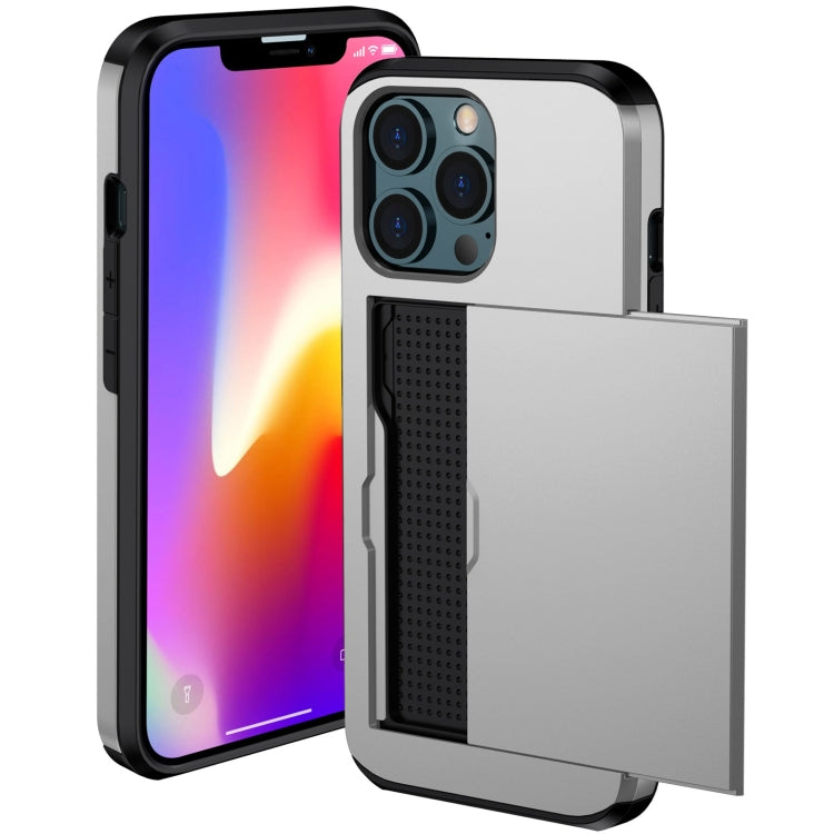 For iPhone 13 Shockproof Armor Protective Case with Slide Card Slot(Silver) - iPhone 13 Cases by buy2fix | Online Shopping UK | buy2fix