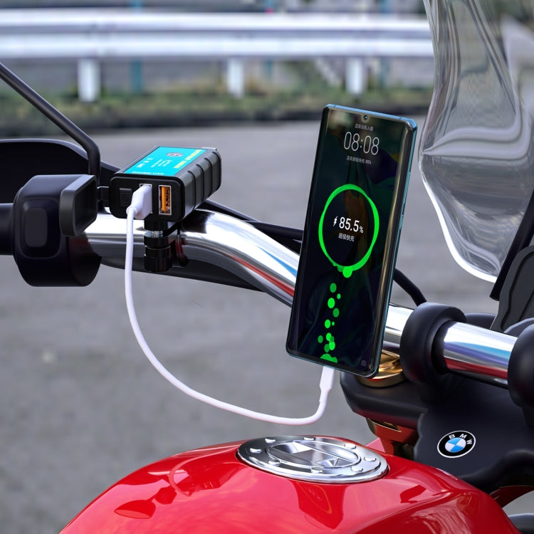 WUPP ZH-1422C1 Motorcycle Square Dual USB Fast Charging Charger with Switch + Integrated SAE Socket - Battery Charger by WUPP | Online Shopping UK | buy2fix