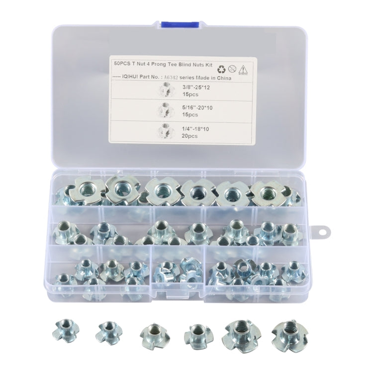 A6342 50 PCS T-Nut 4 Pronged Tee Blind Nuts Assortment Kit - In Car by buy2fix | Online Shopping UK | buy2fix