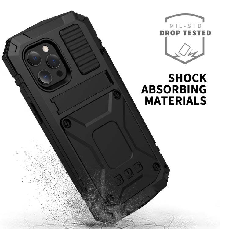 For iPhone 13 Pro Max R-JUST Shockproof Waterproof Dust-proof Metal + Silicone Protective Case with Holder (Black) - iPhone 13 Pro Max Cases by R-JUST | Online Shopping UK | buy2fix