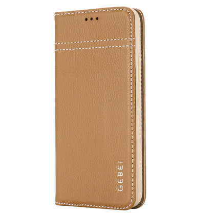 For iPhone 11 GEBEI Top-grain Leather Horizontal Flip Protective Case with Holder & Card Slots(Khaki) - iPhone 11 Cases by GEBEI | Online Shopping UK | buy2fix