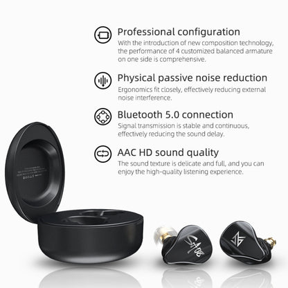 KZ SA08 Wireless Four-unit 5BA Balance Armature Bluetooth In-ear TWS Earphone(Black) - TWS Earphone by KZ | Online Shopping UK | buy2fix