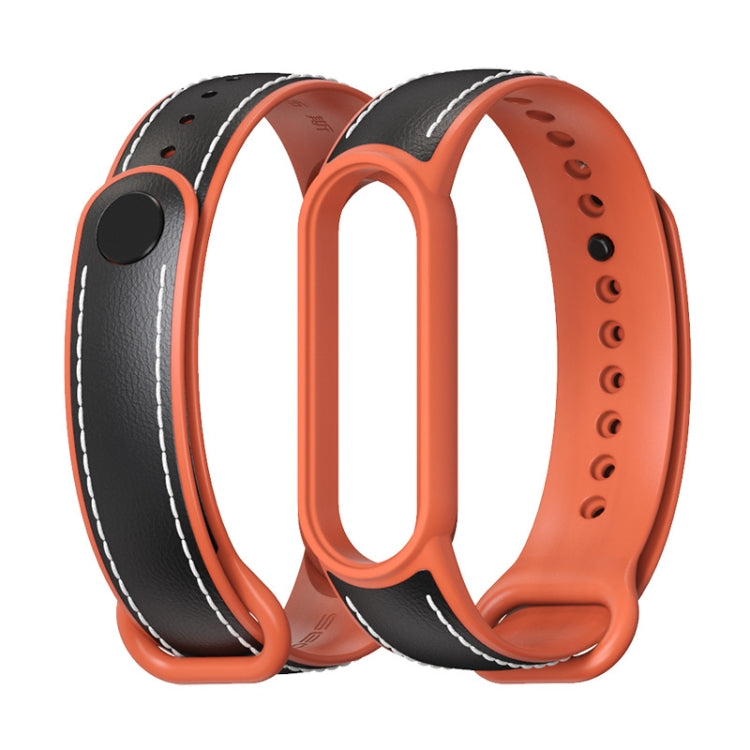 For Xiaomi Mi Band 5/6/7 MIJOBS TPU + Leather Watch Band(Black+Orange) - Watch Bands by MIJOBS | Online Shopping UK | buy2fix