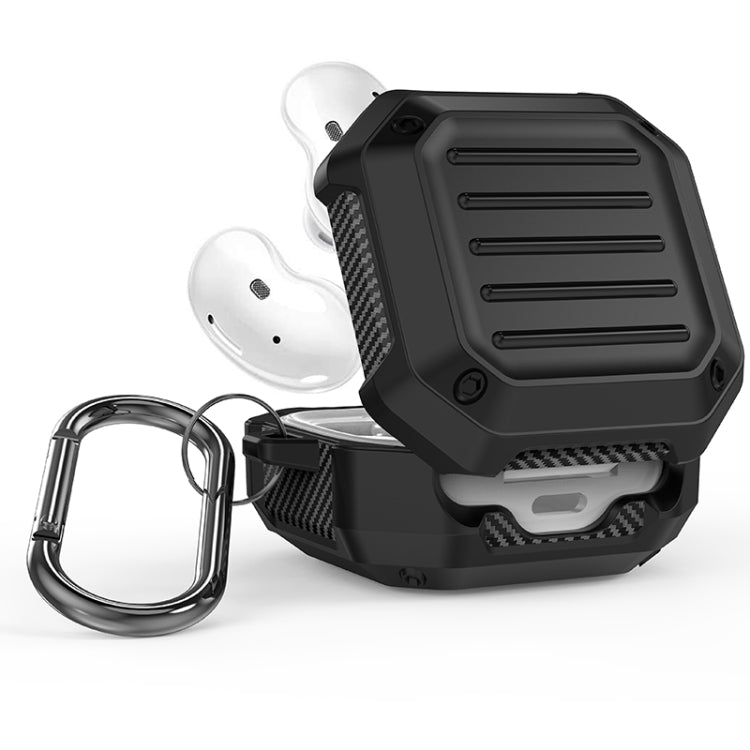 For Samsung Galaxy Buds Live / Buds 2 / Buds Pro / Buds 2 Pro Shockproof Carbon Fiber Luggage Earphone Protective Case with Hook(Black) - Samsung Earphone Case by buy2fix | Online Shopping UK | buy2fix